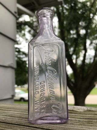 Wheeling,  West Virginia (wv) 1890’s Druggists Bottle John Coleman Co.  Amethyst