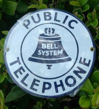 Vintage Ande Rooney American Public Telephone Bell System Porcelain Sign