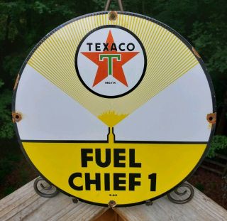 Vintage Texaco Fuel Chief 1 Porcelain Sign,  Pump Plate,  Gas Station,  Diesel,  Oil
