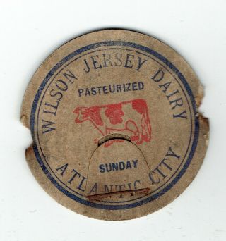 Jersey Nj Milk Bottle Cap Wilson Jersey Dairy Atlantic City Nj Sunday