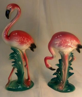 Pair Flamingo Figurines Tropical Birds,  Vintage,  Ceramic Please Read