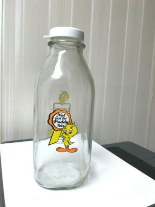 Vintage Square Quart Milk Bottle - Warner Brothers,  Tweety 1999