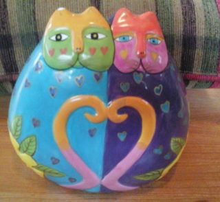 Laurel Burch Ganz Colorful Cats In Love Coin Piggy Bank Crazy Cat Lady Chipped