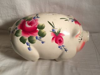 Vintage Ayers Ceramic Hand Painted Rose Flower 14 " Pig Piggy Bank Patent 139366