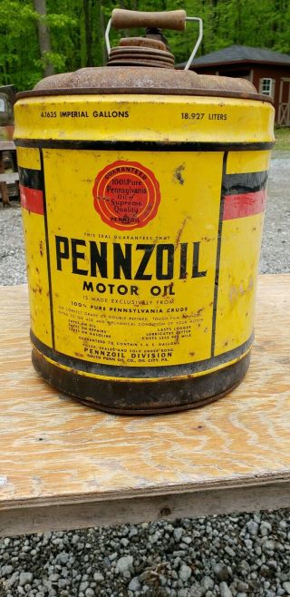 Vintage Pennzoil Motor Oil Can 4.  1 Gallons