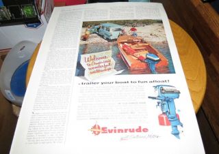 Vintage 1956 Evinrude Outboard Boat Motor Print Ad