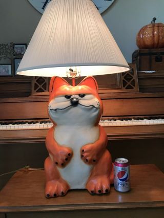 Garfield Orange Cat Custom Pottery Lamp Huge Size One Of A Kind Over 2.  5 Feet