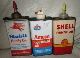 Three Vintage 4 Oz.  Household Oil Cans – Shell/mobil/amoco