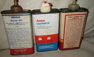 Three Vintage 4 Oz.  Household Oil Cans – Shell/Mobil/Amoco 2