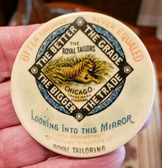 Vintage Royal Tailors W/ Tiger Pocket Advertising Mirror