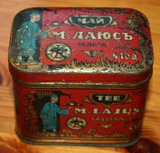 Antique Tea Tin Box M.  Lajus Revel Russian Empire Estland 1900