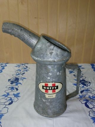 Vtg Huffy 3211 1 - Quart Oil Can Galvanized Metal Handle Spout Watering
