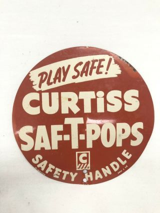 Curtiss Saf - T - Pops Candy Metal Double Sided Store Display Sign Topper 1948 Vtg