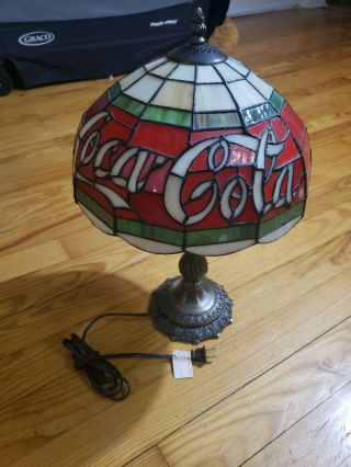 Coca Cola Vintage Metal Lamp Real Stained Glass Lamp Shade Collectable Authentic 4