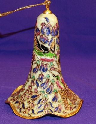 Alsan Co Exquisite Victorian Enamelling Hummingbird & Flowers Bell 4 1/2 " Tall