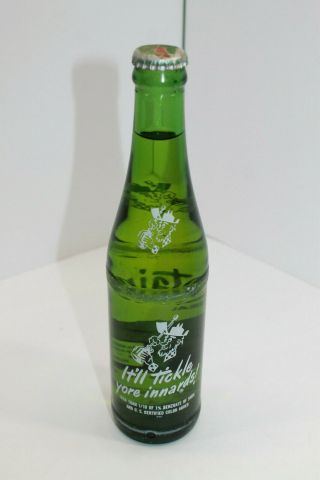 Vintage FULL Mountain Dew Soda Bottle Hillbilly 1960s Tickle Innards 10oz 2 3