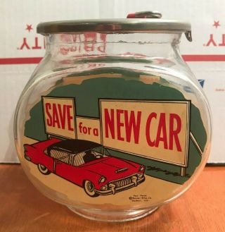 Bower Mfg Co.  Save For A Car Glass Piggy Bank Lock 1957 Chevy