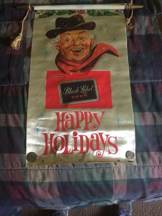 Vintage Carling Black Label Beer Holiday Advertising Banner Cleveland Ohio Wow