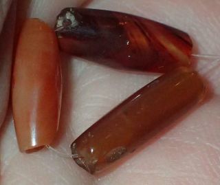 3 Ancient Roman Carnelian Agate Beads,  Length 13.  5 - 15mm,  1800,  Years Old,  S935