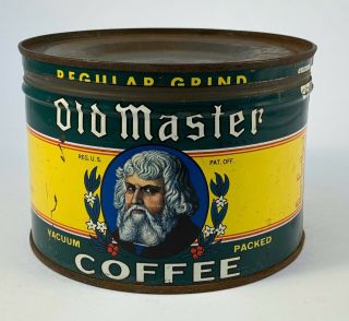 Vintage 1930 ' s Old Master Coffee Tin 1lbs Euclid Company Cleveland Ohio 5