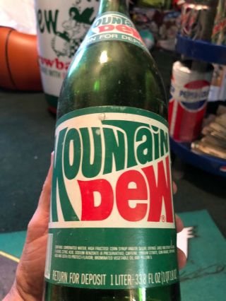 1978 Extremely Rare Mountain Dew 1 Liter Bottle Paper Label Odd Size 1 Qt 1.  8 Oz