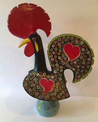 Vintage Folk Art Hand Painted Chicken Rooster Pottery Figure Signed 2 - 1a