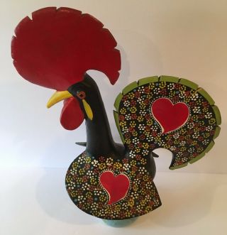 Vintage Folk Art Hand Painted Chicken Rooster Pottery Figure Signed 2 - 1a 2