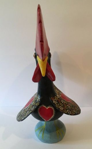 Vintage Folk Art Hand Painted Chicken Rooster Pottery Figure Signed 2 - 1a 3