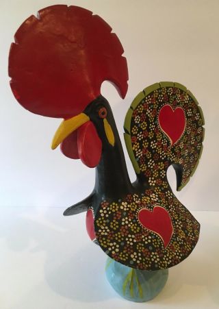 Vintage Folk Art Hand Painted Chicken Rooster Pottery Figure Signed 2 - 1a 4
