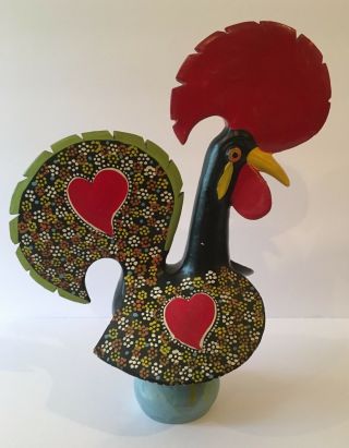 Vintage Folk Art Hand Painted Chicken Rooster Pottery Figure Signed 2 - 1a 6