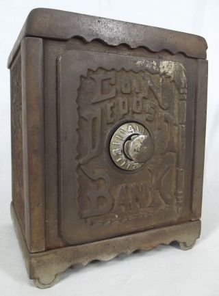Antique Cast Iron Still Bank Combination Lock Pressed Metal Coin Deposit Rare