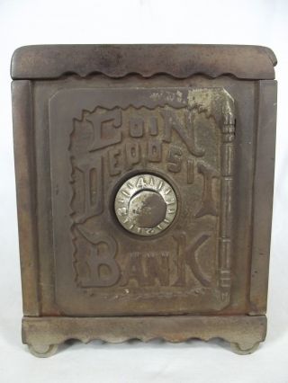 ANTIQUE Cast Iron Still Bank Combination Lock Pressed Metal COIN DEPOSIT rare 2