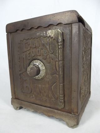 ANTIQUE Cast Iron Still Bank Combination Lock Pressed Metal COIN DEPOSIT rare 7