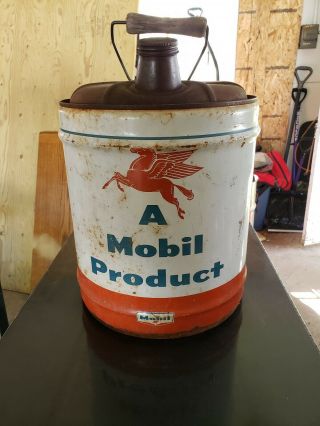 Vintage Mobile Oil Can 5 Gal Wood Handle Pegasus Flying Horse Motor