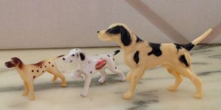 3 Small Vintage Dog Figures - 2 Pointers On Point,  A German Shorthair