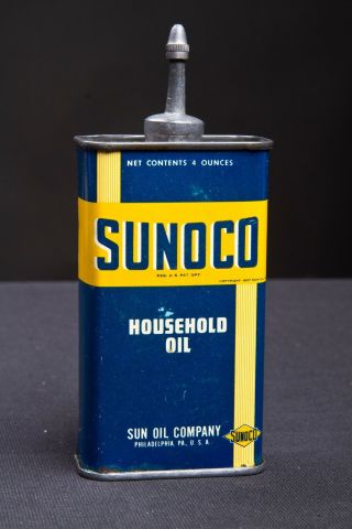 Vintage Sunoco Tin Can Oiiler With Lead Top 4 Oz - Some Contents