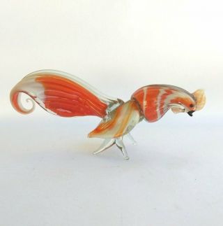 Vintage Hand Blown Art Glass Rooster Sculpture Figurine Orange White Clear 9 "