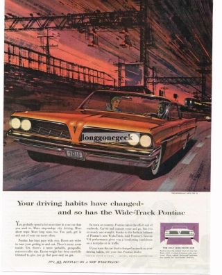 1962 Pontiac Bonneville Red 4 - Door Ht Art By Fitzpatrick & Kaufmann Vtg Print Ad