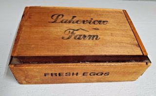 Antique Vintage Wooden Dovetail Egg Crate Box W/ Insert Lakeview Farm