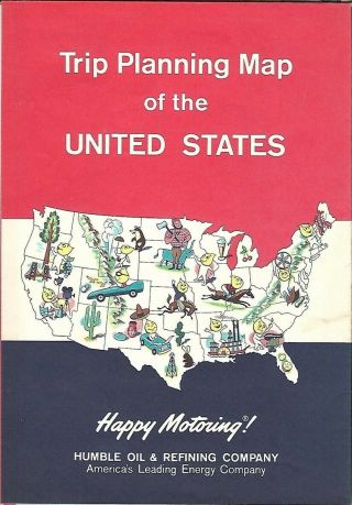 1962 Humble Oil Pictorial Map United States Toll Roads Interstate Highways Happy