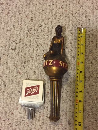 Vintage Schlitz Beer Lady On World Globe Gold Tap Handle & 1964 Tap Handle
