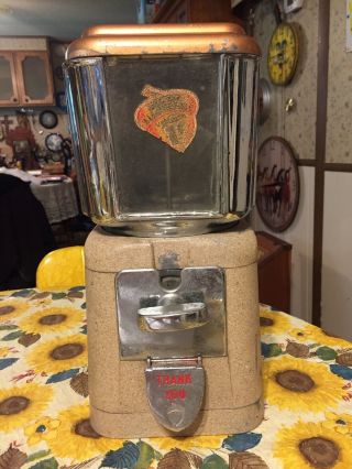 Vintage Oak Acorn 1 Cent Gumball Machine Usa