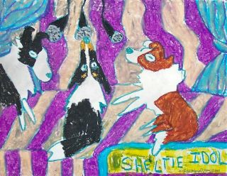Sheltie American Idol Shetland Sheepdog Dog Pop Outsider Art Print 8 X 10 Ksams