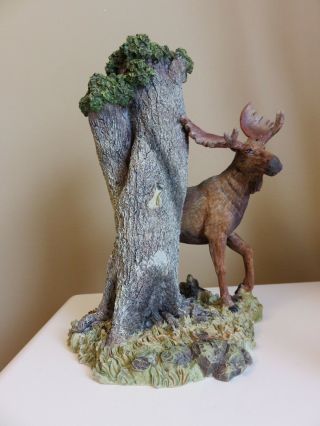 Country Moose Stands By Tree Candle Holder Resin Decorative Cottage Antlers