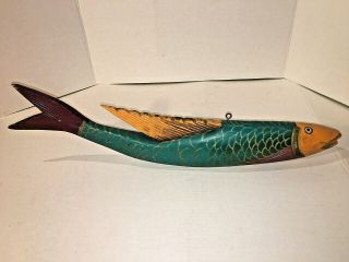 Vintage Folk Art Hand Carved And Painted Wooden Flying Fish