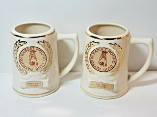 Two Old Basset Hound Club Ceramic Trophy Mugs Second Place Bitches