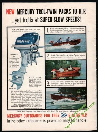 1957 Mercury Mark 10 Trol - Twin Outboard Motor Vintage Antique Print Ad
