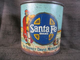 Old Vintage Santa Fe Peanut Butter Tin Can W Indian Ranney Davis Mercantile