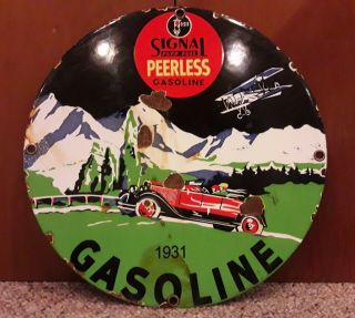 Vintage Signal Peerless Gasoline Porcelain Sign Gas Oil Service Pump Plate
