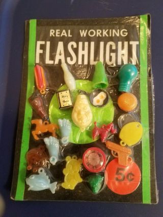 Vintage Gumball/vending Machine 5 Cent Real Flashlight Display Card